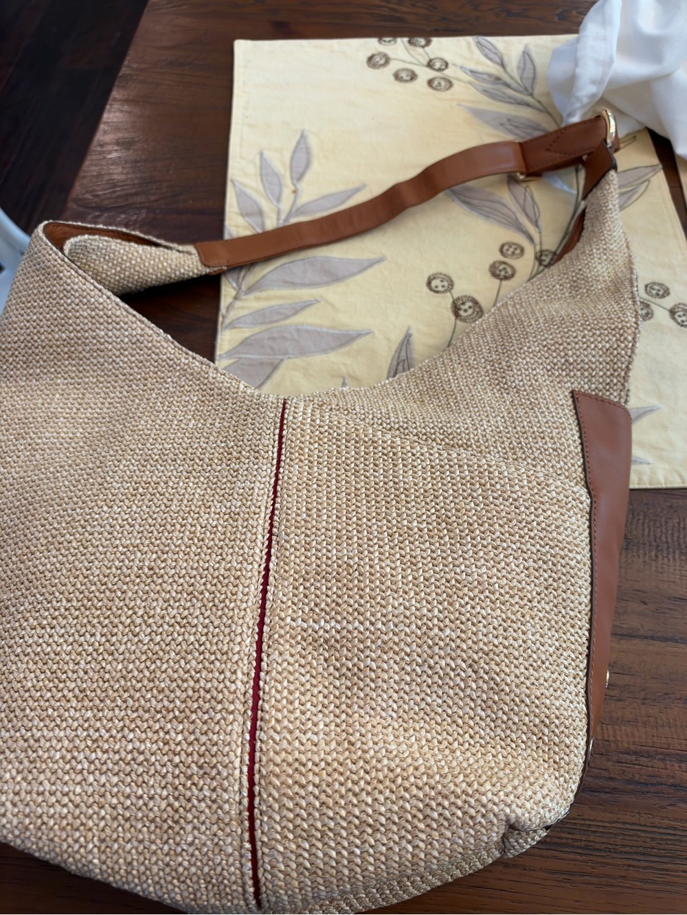 Hammitt Woven Straw Shoulder Bag in Tan with Brown Leather Trim - Picture 11 of 11